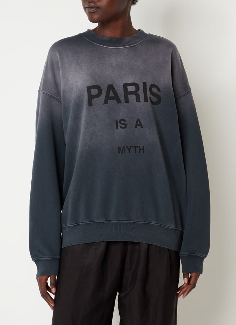 Anine Bing - Jaci Myth Paris oversized sweater van biologisch katoen met print - Zwart