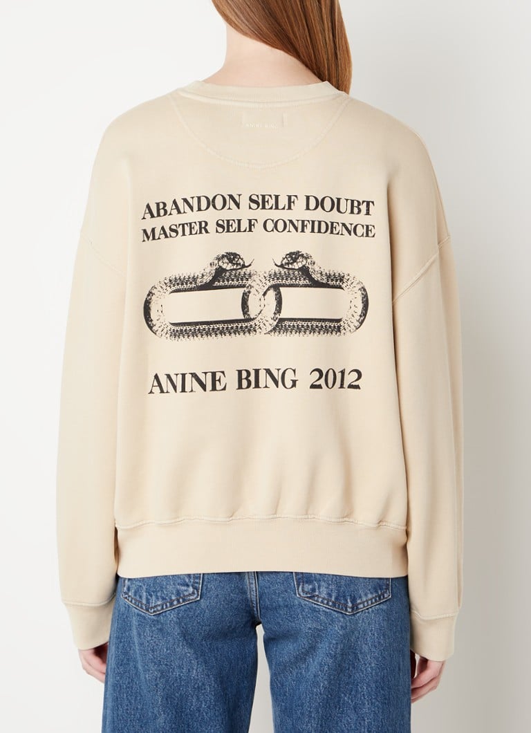 Anine Bing - Leo sweater van biologisch katoen met front- en backprint - Khaki