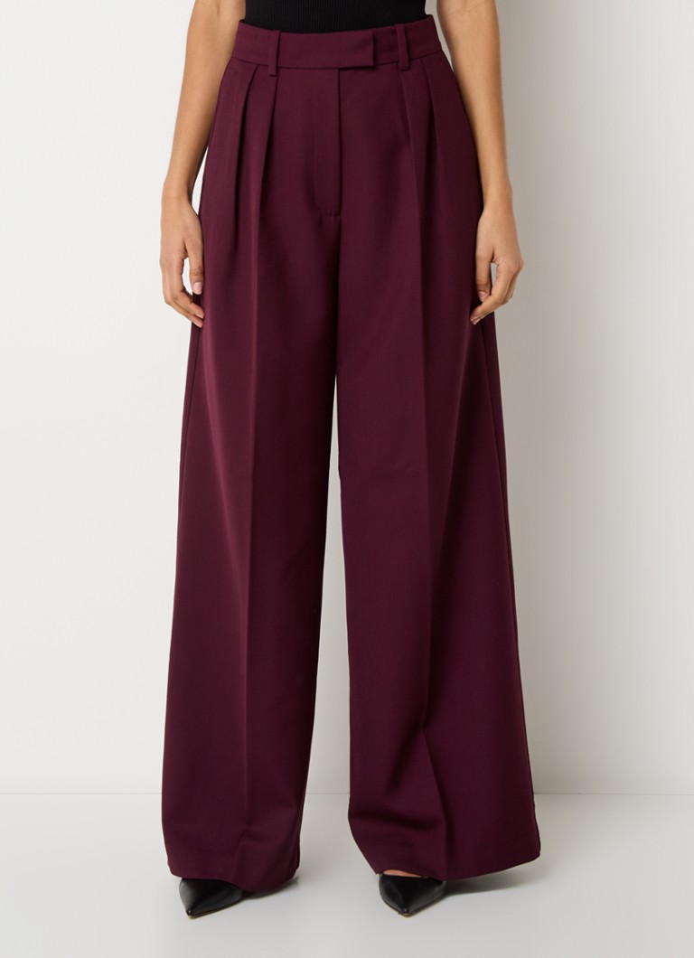 Anine Bing - Lou high waist wide fit pantalon met steekzakken - Aubergine