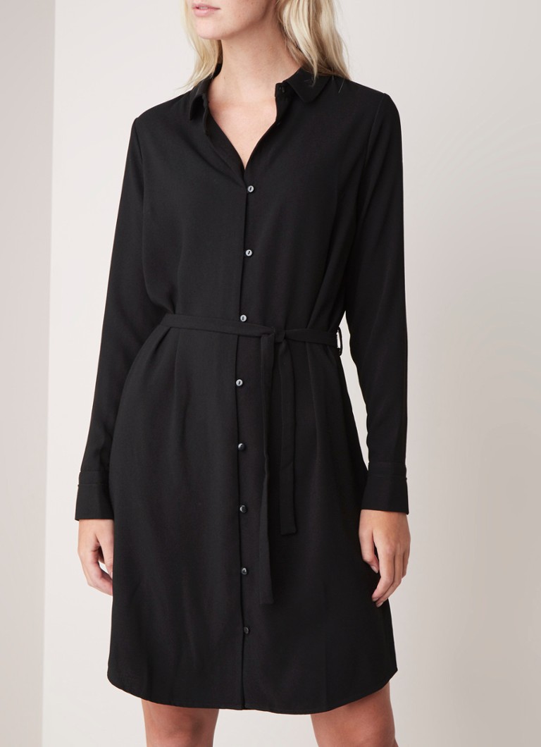 Another-Label - Peck blousejurk van satijn met strikceintuur - Zwart
