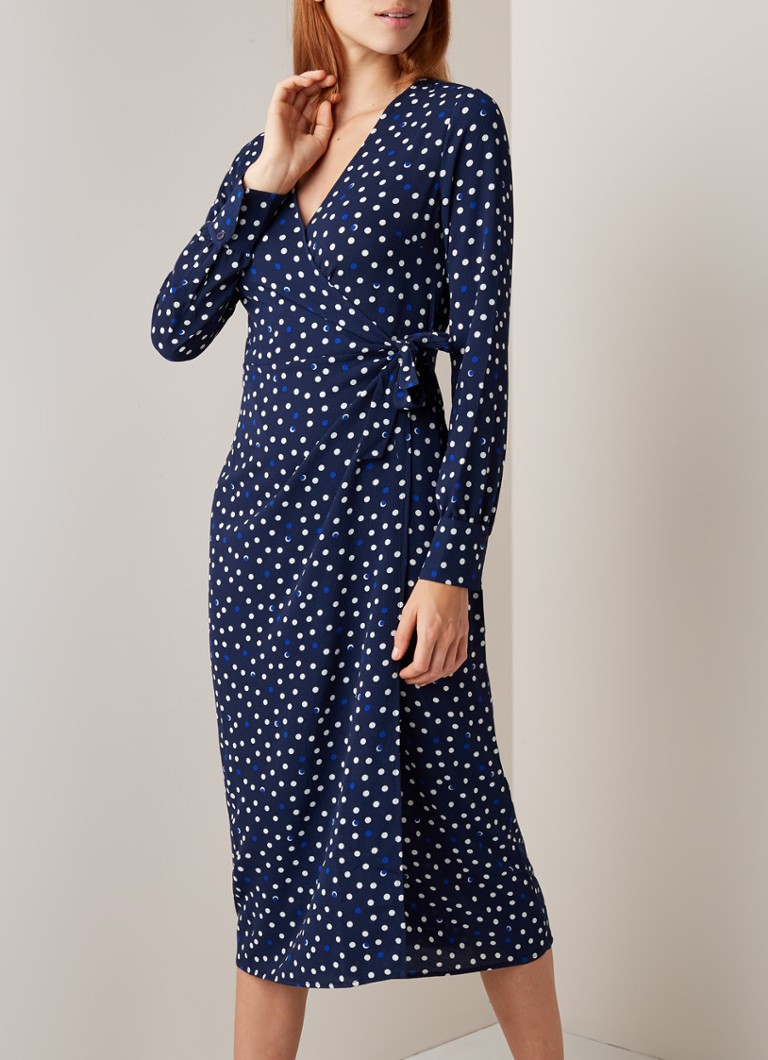 Another-Label - Ternes wikkeljurk van crêpe met stippendessin - Middenblauw
