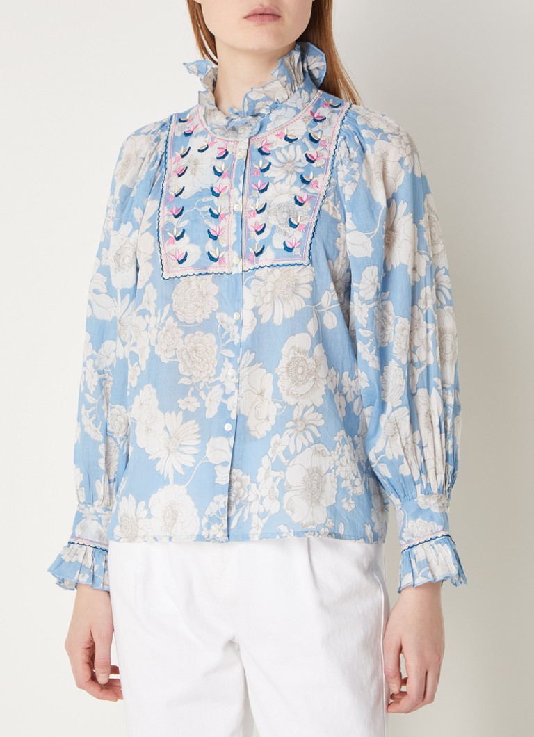 Antik Batik Peony blouse met en borduring • Blauwgrijs • de Bijenkorf