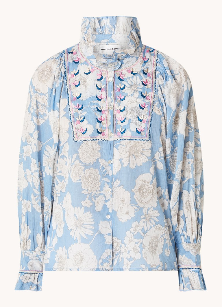 Antik Batik Peony blouse met en borduring • Blauwgrijs • de Bijenkorf