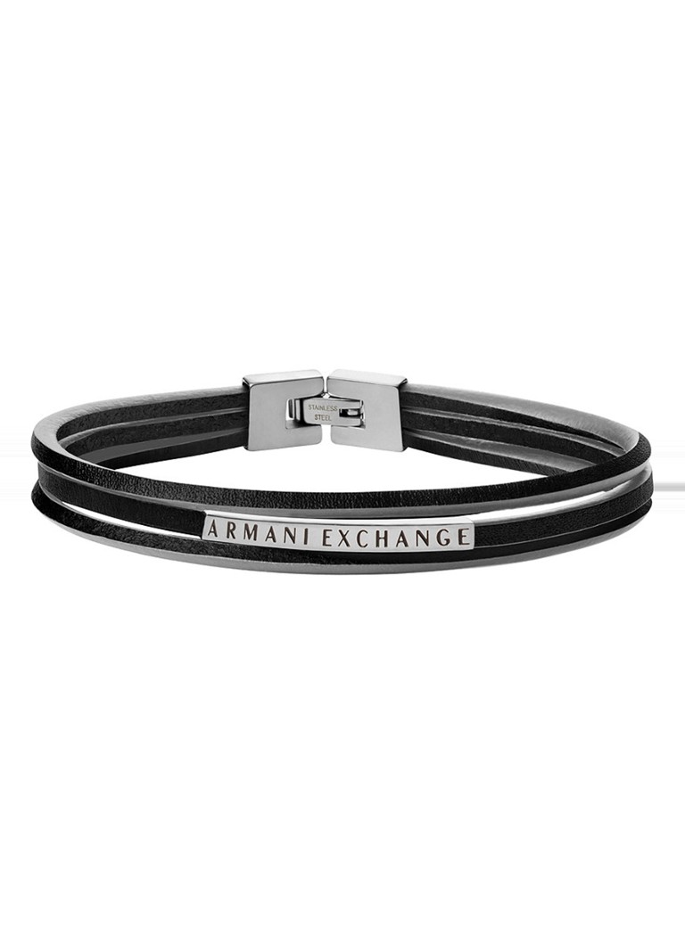 Armani Exchange - Armband van leer met logo AXG0085040 - Zwart