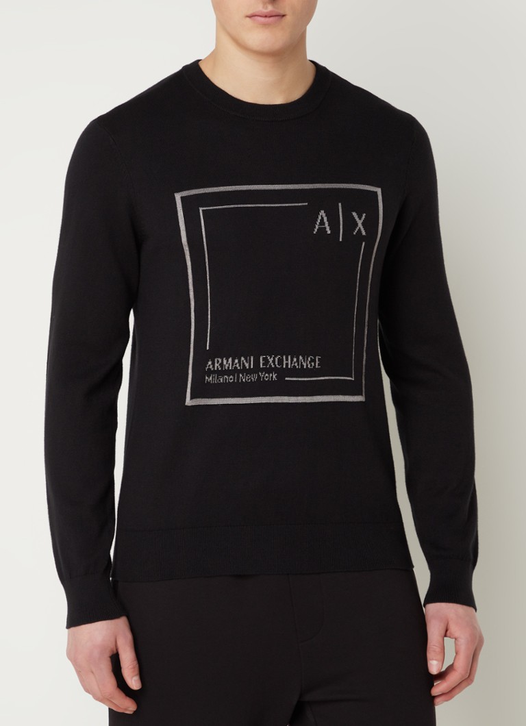 Armani Exchange - Fijngebreide pullover in kasjmierblend met ingebreid logo - Zwart
