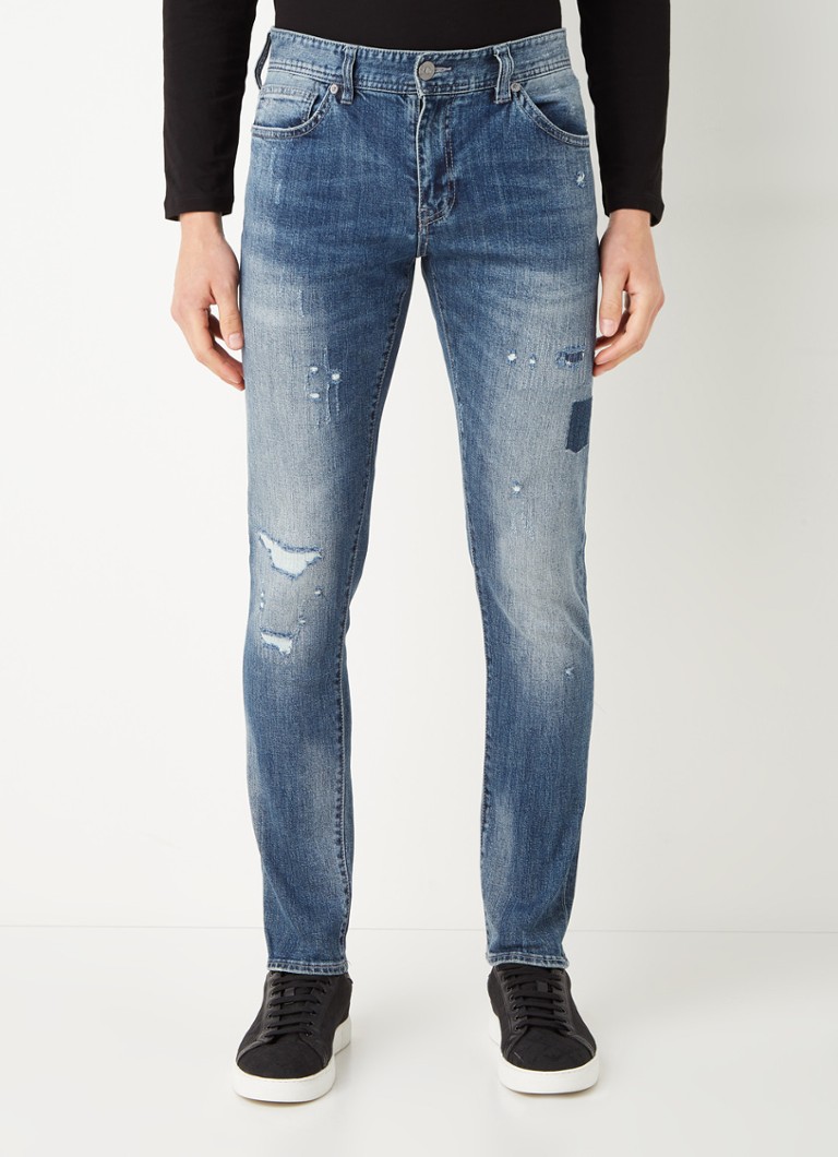 Armani Exchange - J14 skinny jeans met medium wassing en ripped details - Indigo