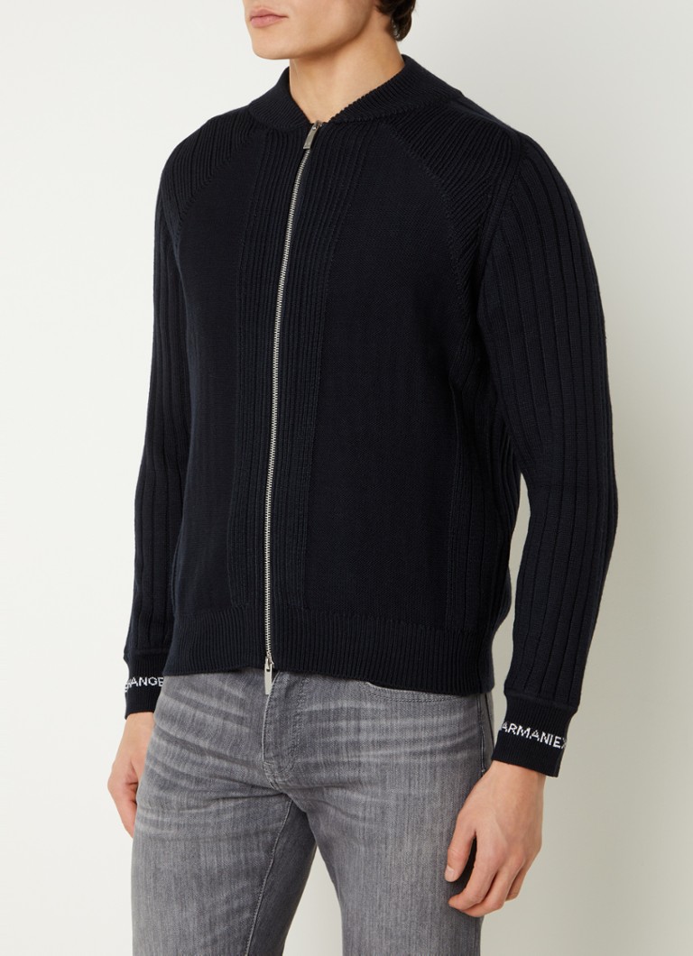 Armani Exchange Ribgebreid vest met logo • Donkerblauw • de Bijenkorf