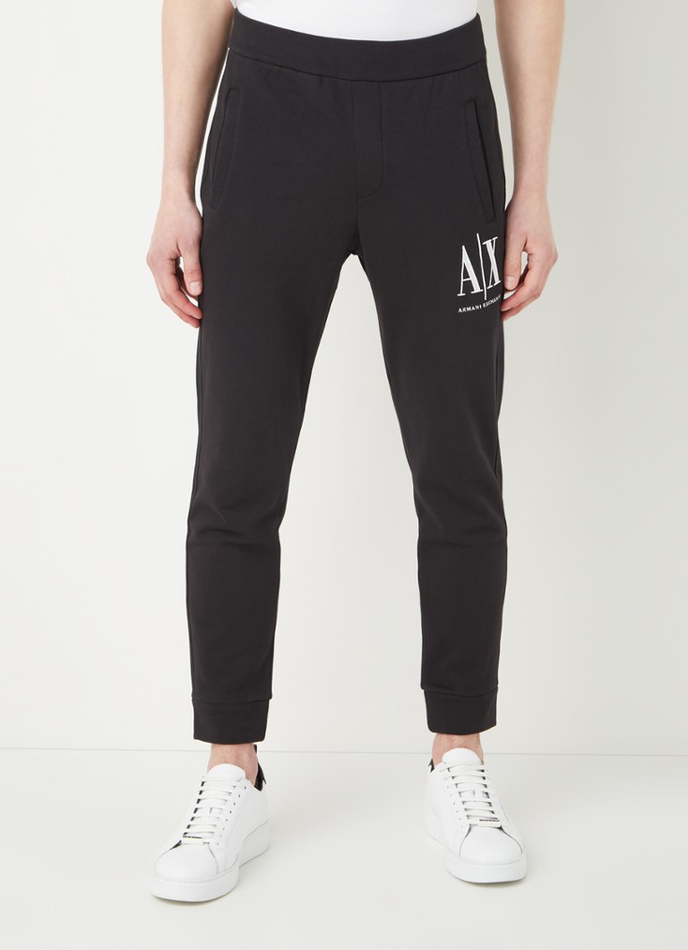 Armani Exchange - Slim fit cropped joggingbroek met logoborduring - Zwart