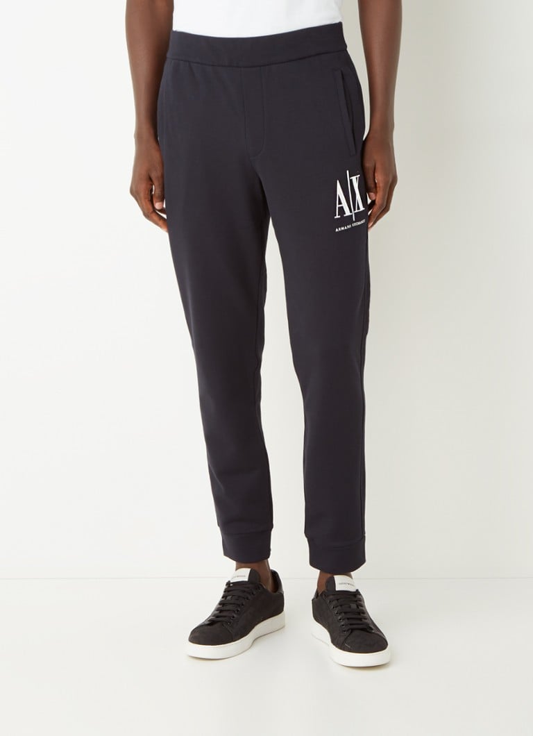 Armani Exchange - Slim fit cropped joggingbroek met logoborduring - Donkerblauw