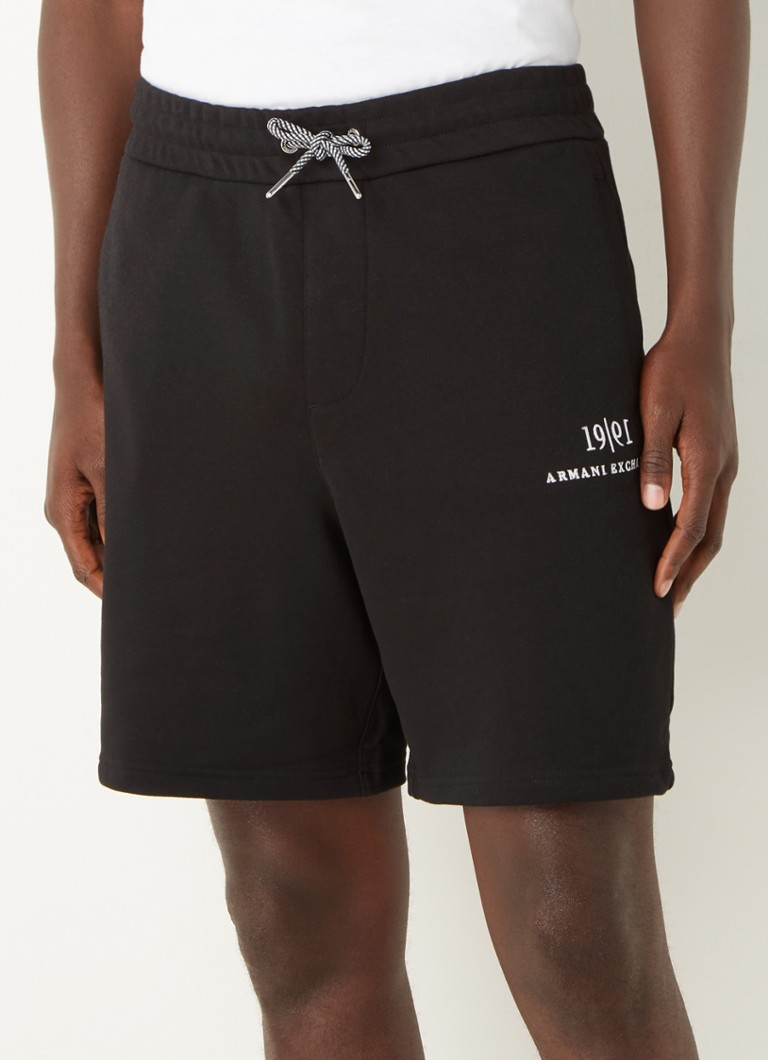 Armani Exchange  - Straight fit korte joggingbroek met logoborduring - Zwart