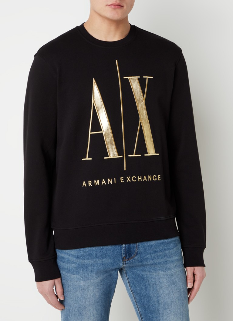 Armani Exchange Sweater met ronde hals en logoborduring • Zwart • de