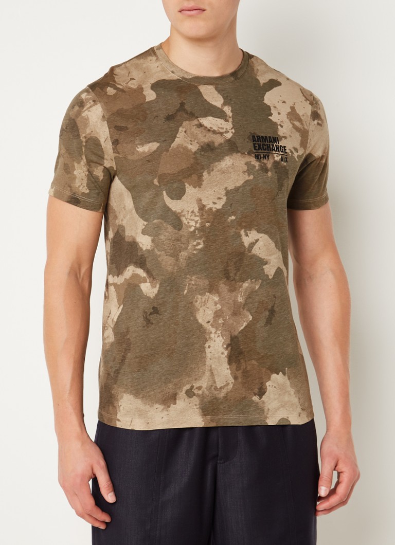Armani Exchange - T-shirt met logo en camouflageprint  - Khaki
