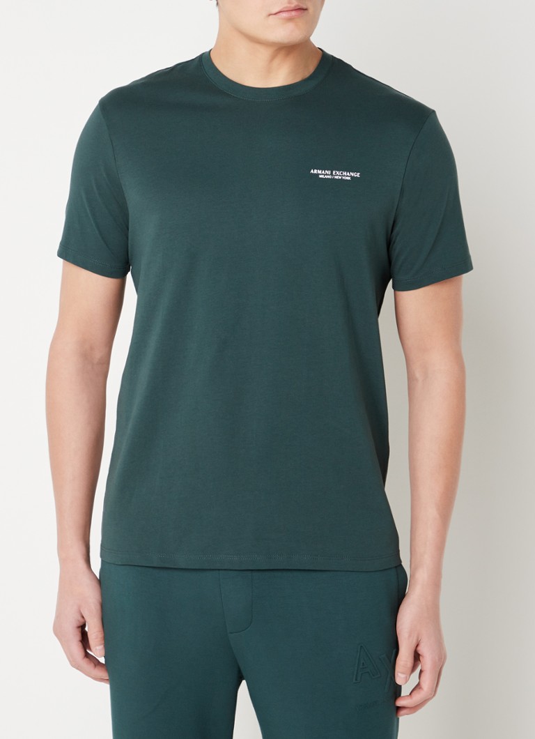 Armani Exchange - T-shirt met ronde hals en logoprint - Donkergroen