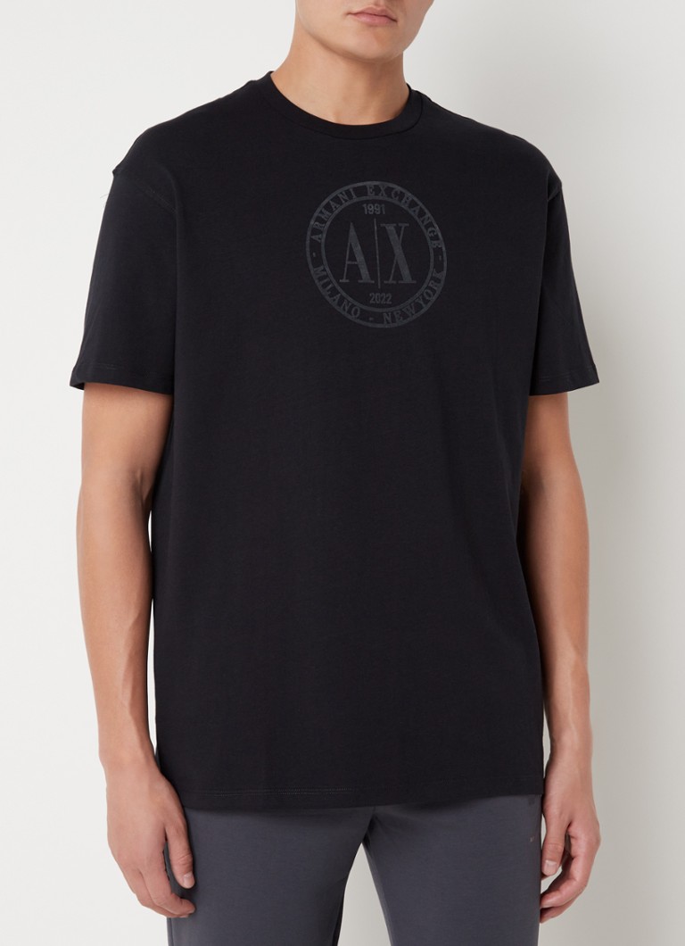 Armani Exchange - T-shirt van katoen met flock logoprint - Donkerblauw