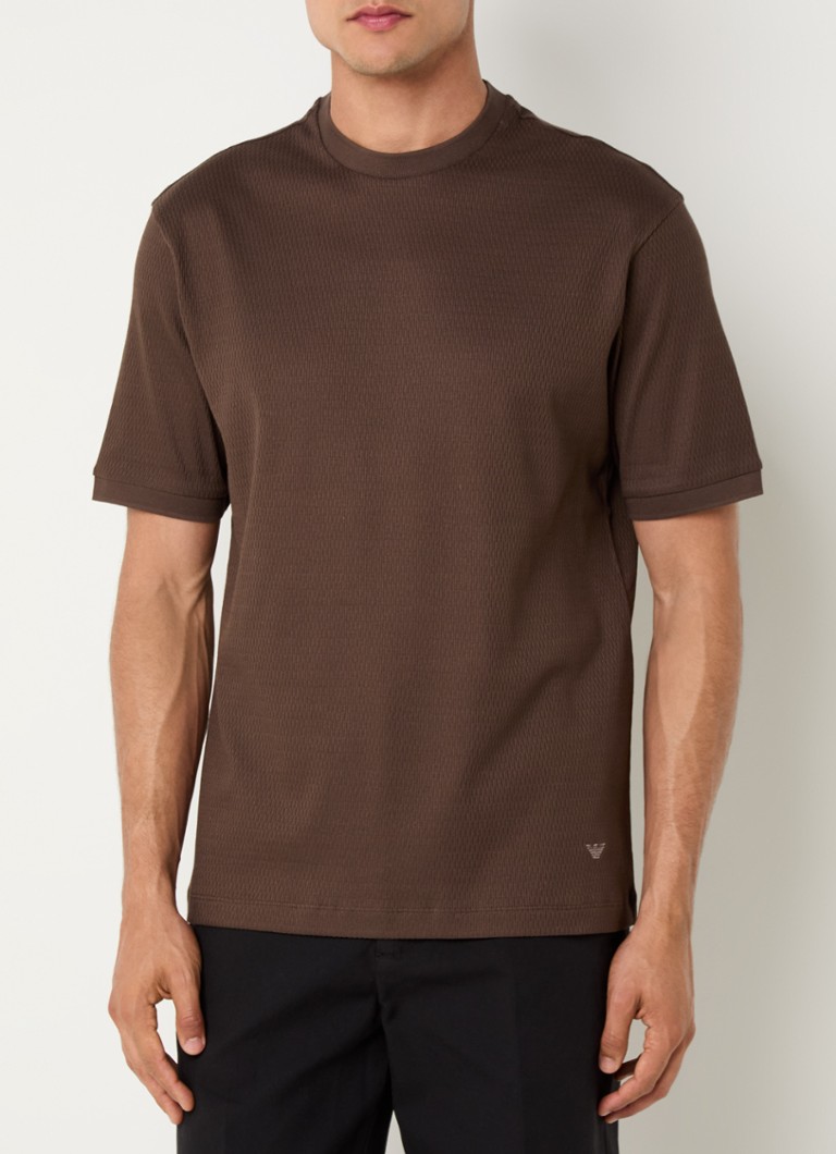 Armani - Fijngebreid T-shirt met ingebreid patroon - Donkerbruin