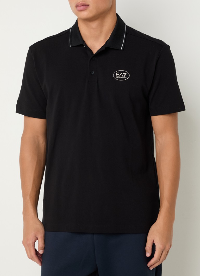 Armani Regular fit polo van piqué katoen met logoborduring • Zwart