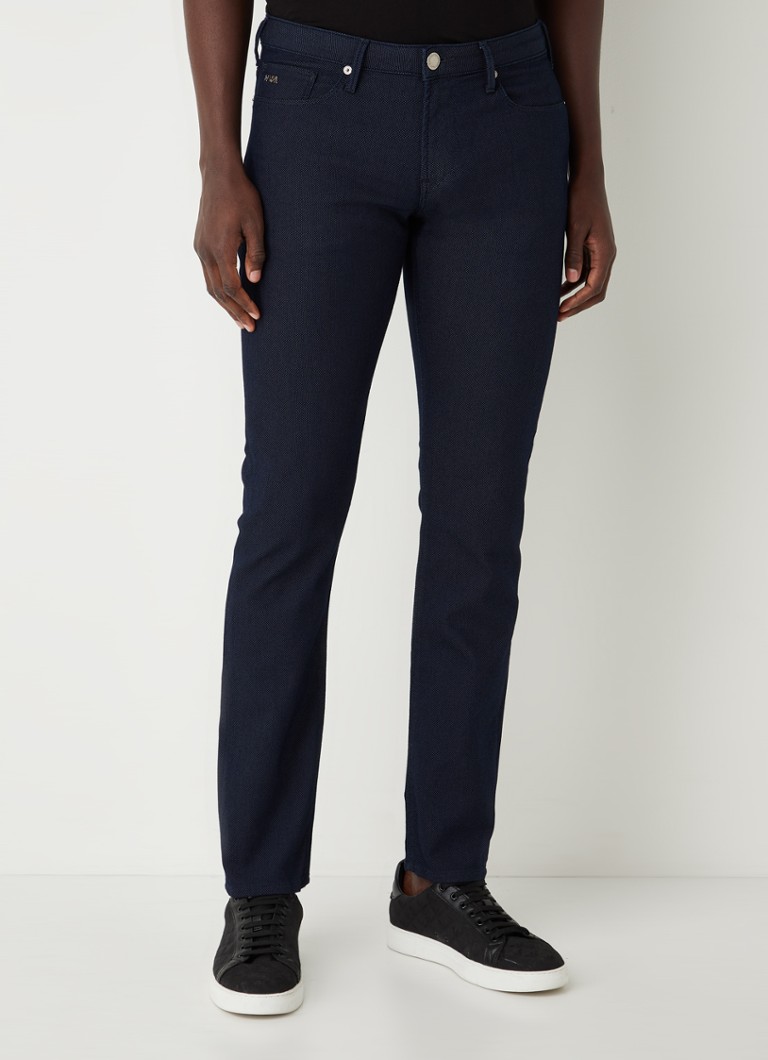 Armani - Slim fit jeans met microdessin en stretch - Indigo