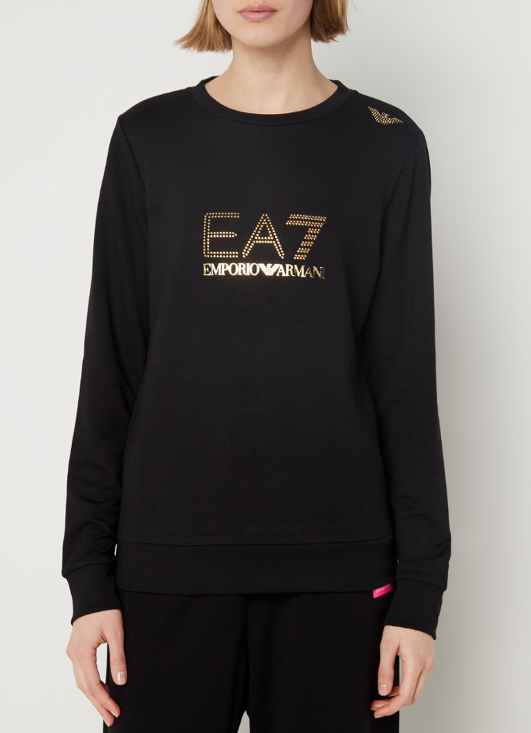 Armani - Trainings sweater met logo en strass - Zwart