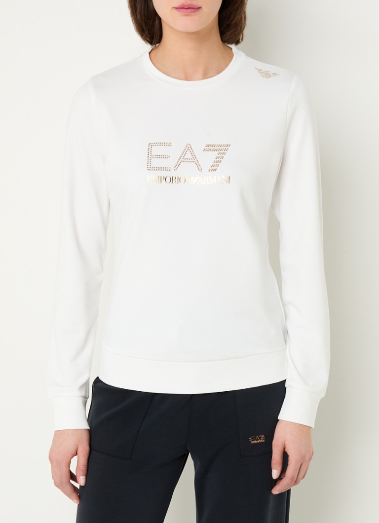 Armani - Trainings sweater met logo en strass - Wit