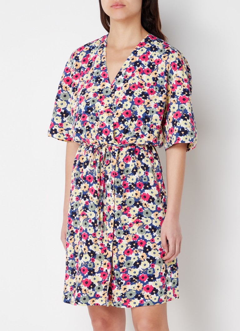GRMLRPT Mini-jurk met korte mouwen voor dames, ronde hals, bohemian