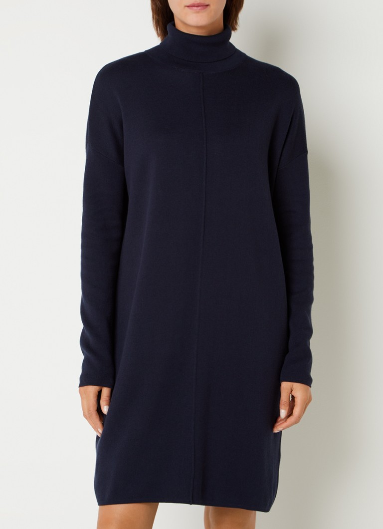 Saodimallsu Gebreide damesjurk met lange mouwen, coltrui, jurk, oversized, lantaarnmouwen, mini-jurk, casual, effen, pullover, herfst, winter, wit, L