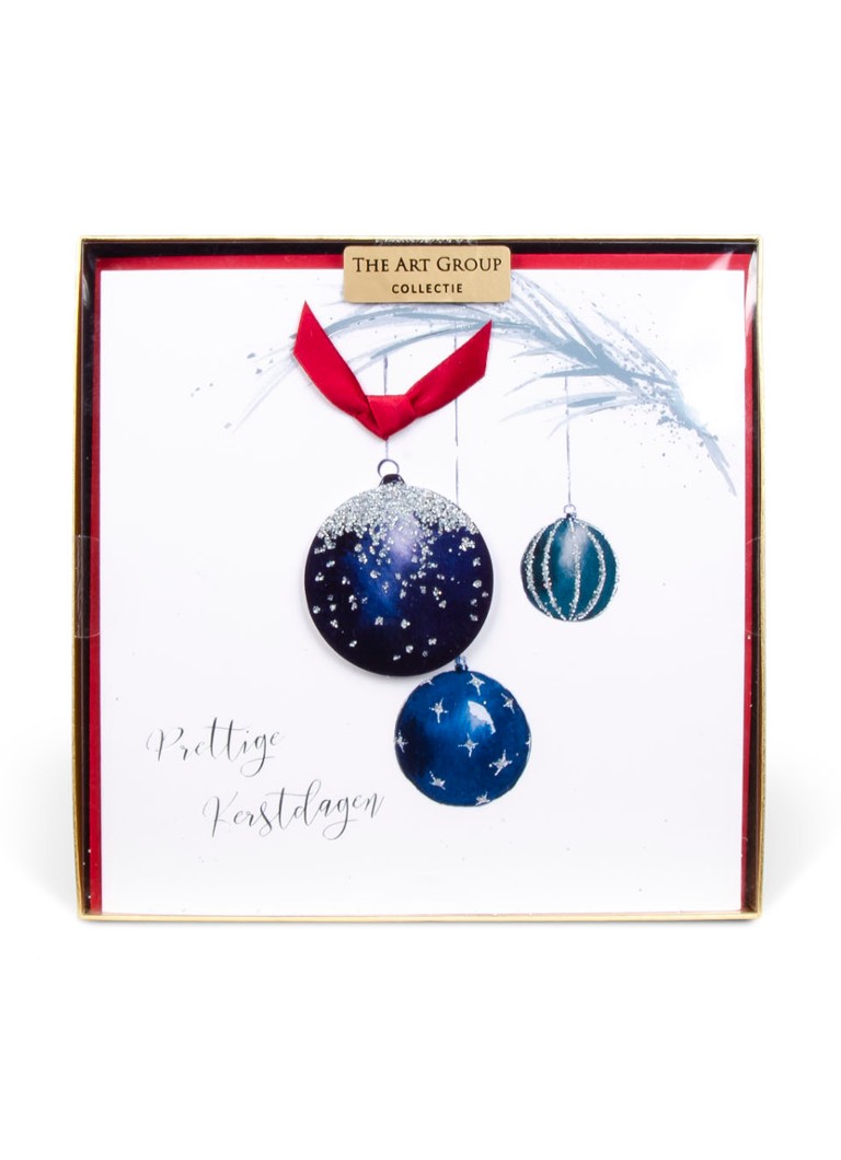 Art Group - Classic Blauwe kerstballen - 1 design - Kerstkaart met envelop set van 8 - Wit
