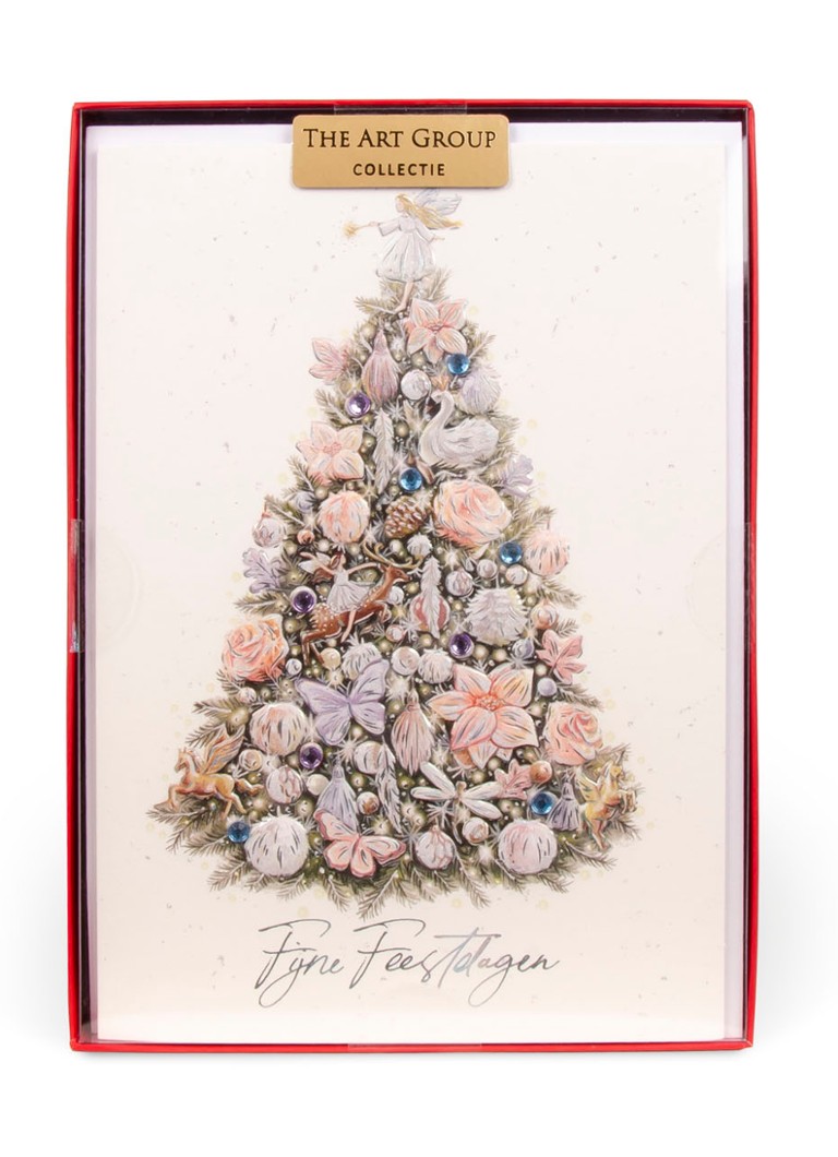 Art Group - Classic Kerstboom pasteltinten - 1 design - Kerstkaart met envelop set van 8 - Wit