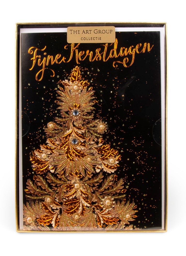 Art Group - Classic Koperen kerstboom - 1 design - Kerstkaart met envelop set van 8 - Zwart