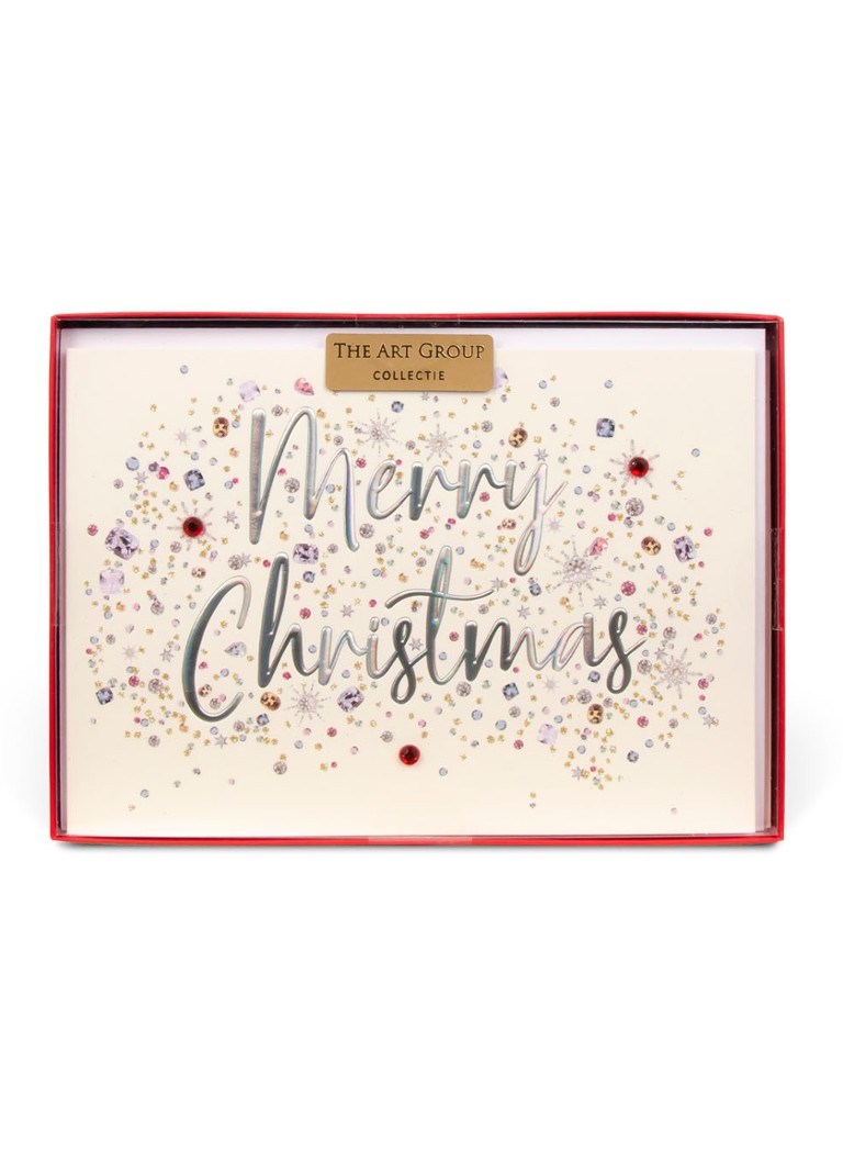 Art Group - Classic Merry Christmas - 1 design - Kerstkaart met envelop set van 8 - Wit
