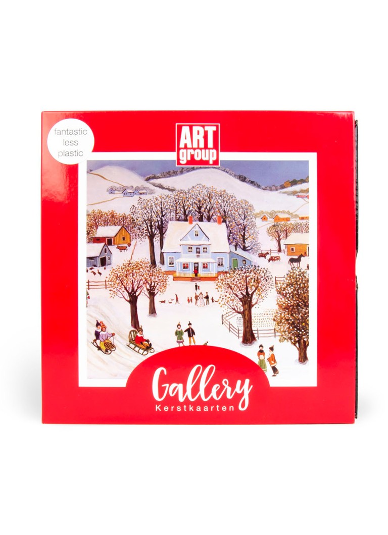Art Group - Gallery Winterpret op slee of schaats - 2 designs - Kerstkaart met envelop set van 16 - Gebroken wit