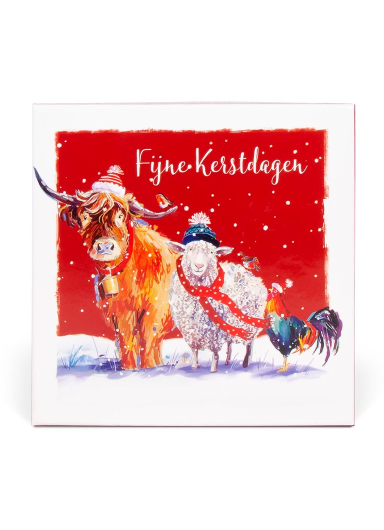 Art Group - Ling Design Dieren met kerstmuts/sjaal - 3 designs - Kerstkaart met envelop set van 12 - Rood