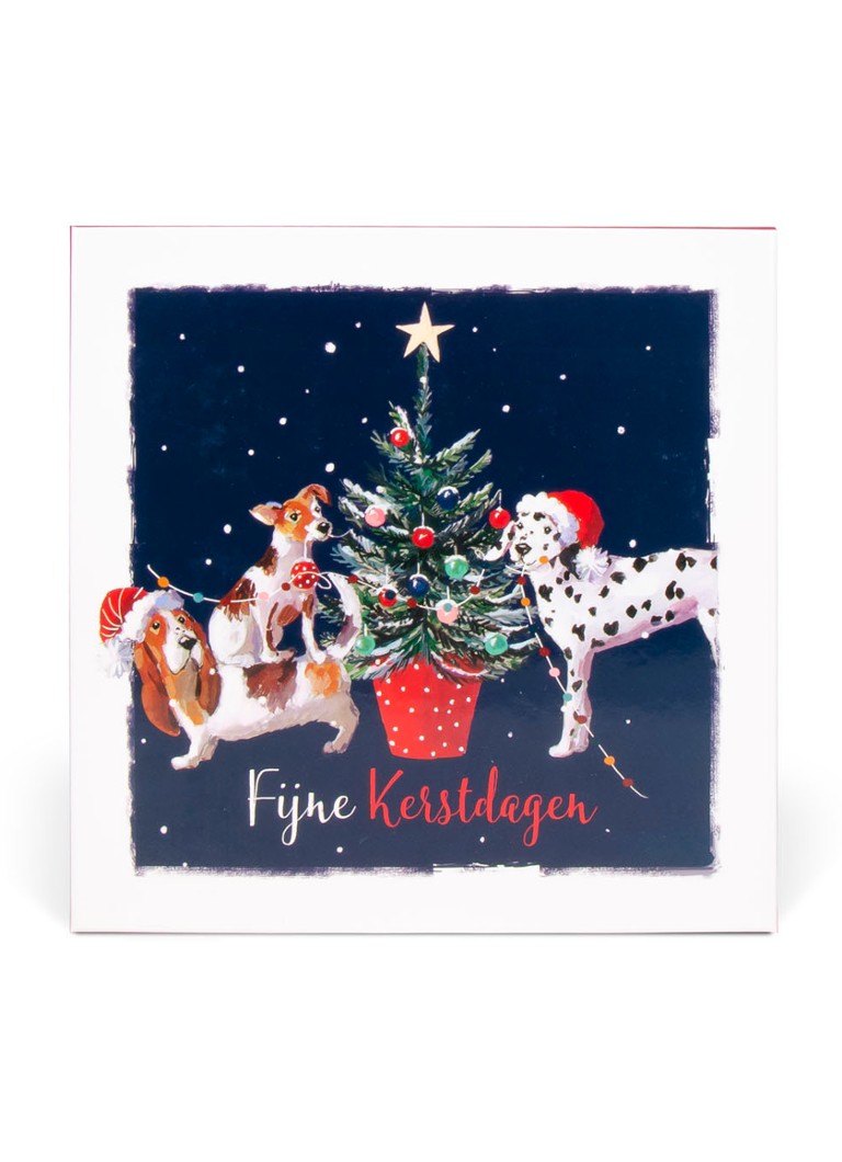 Art Group - Ling Design Honden en kat met kerstversiering - 3 designs - Kerstkaart met envelop set van 12 - Donkerblauw