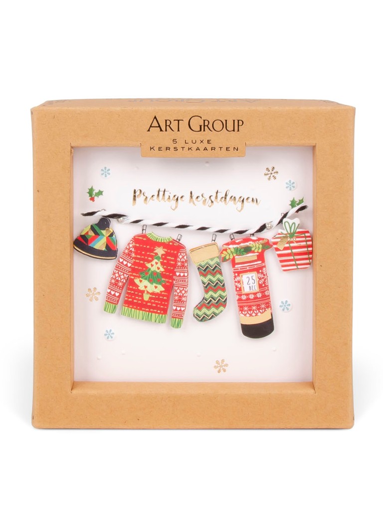 Art Group - Ling Luxury Handmade Kersthangers - 1 design - Kerstkaart met envelop set van 5 - Wit