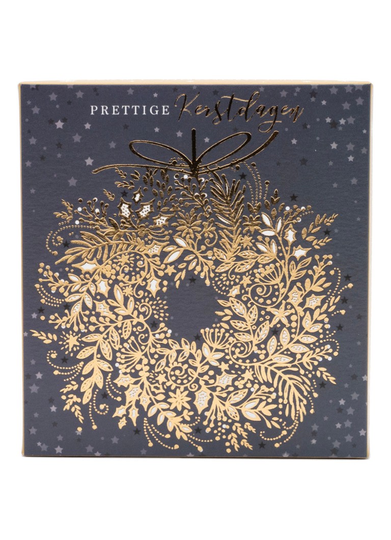 Art Group - Veltique, Gouden krans donker - 1 design kerstkaart - set van 8 inclusief enveloppen - Multicolor