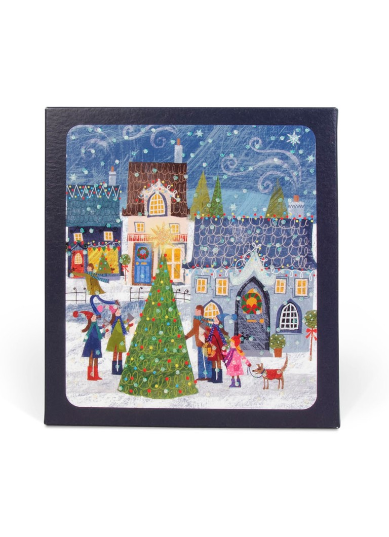 Art Group - Veltique Rond de kerstboom - 1 design - Kerstkaart met envelop set van 8 - Blauw