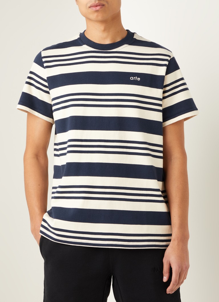 Arte Antwerp - Tomi T-shirt met streepprint - Donkerblauw