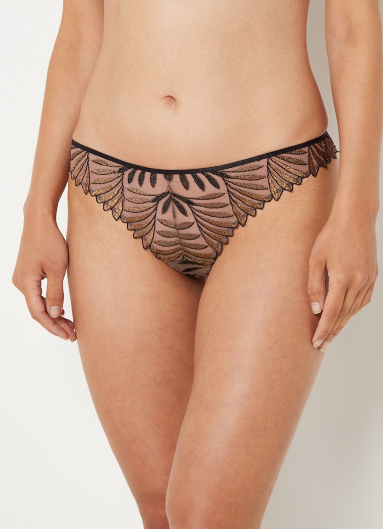 Aubade - Sensory Illusion tanga van mesh met borduring en lurex - Bruin