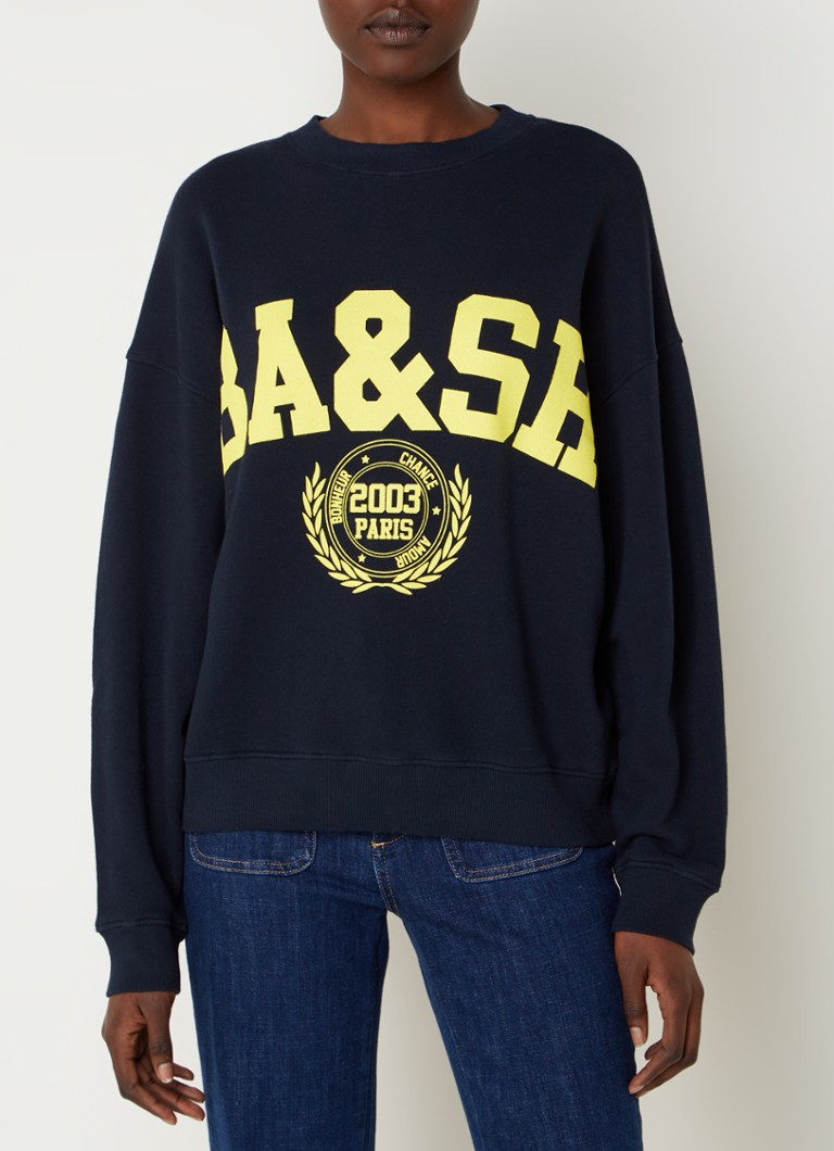 ba&sh Benjamin sweater met logoprint • Donkerblauw • de Bijenkorf