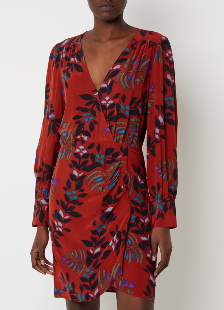 ba&sh - Cassie mini jurk met V-hals en bloemenprint - Donkerrood