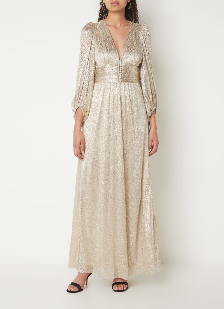 bau0026sh Celie maxi jurk met glanzende finish en pofmouw • Goud • de Bijenkorf bash bijenkorf