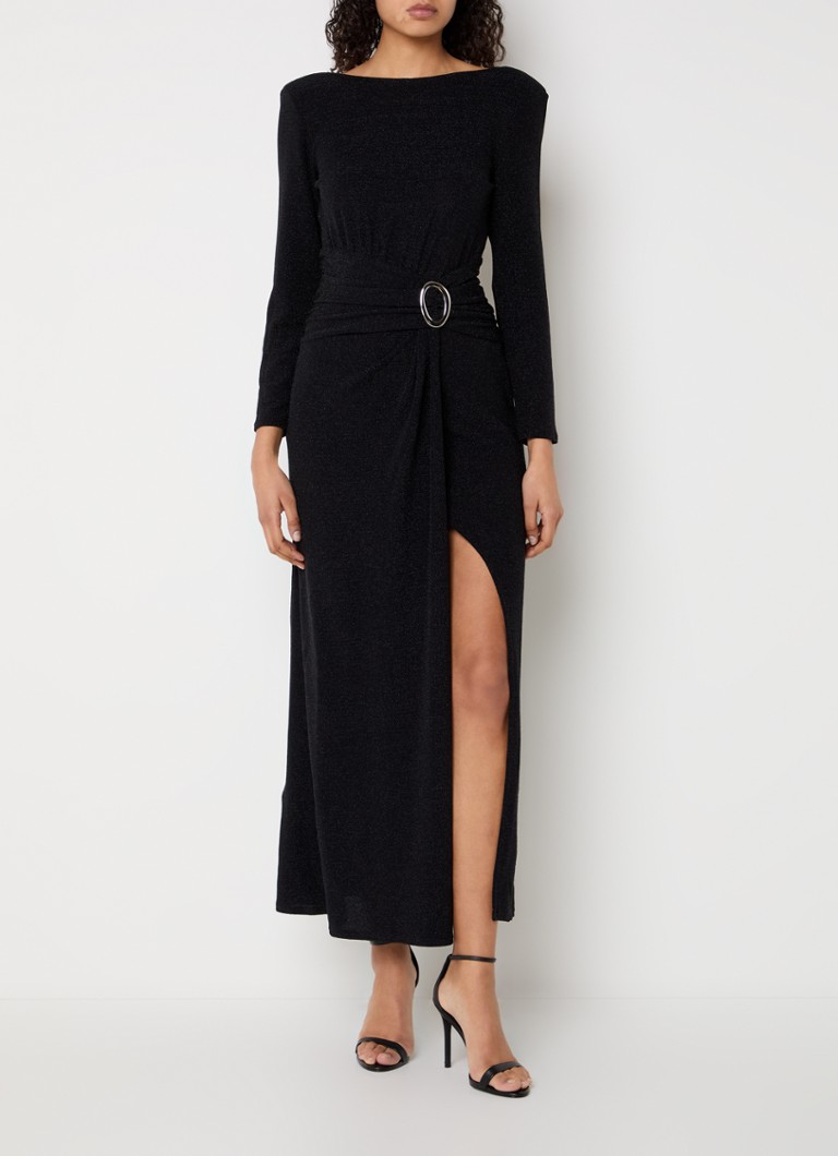ba&sh - Cleo maxi jurk met lurex en split - Zwart
