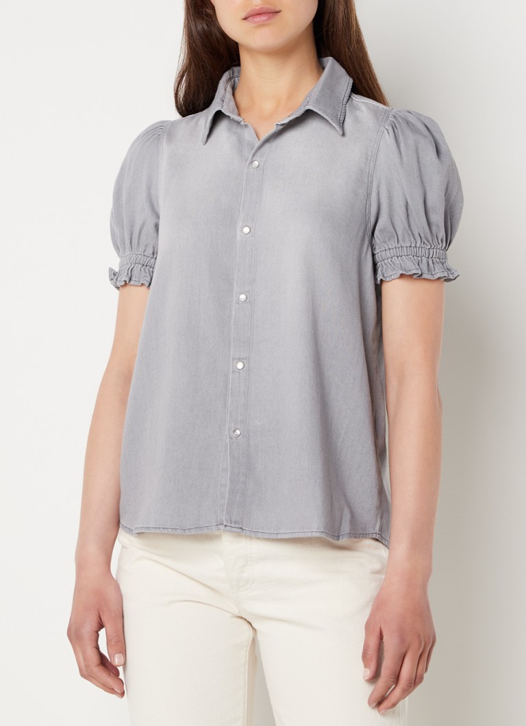 ba&sh - Danee blouse met denim look en pofmouw  - Grijs