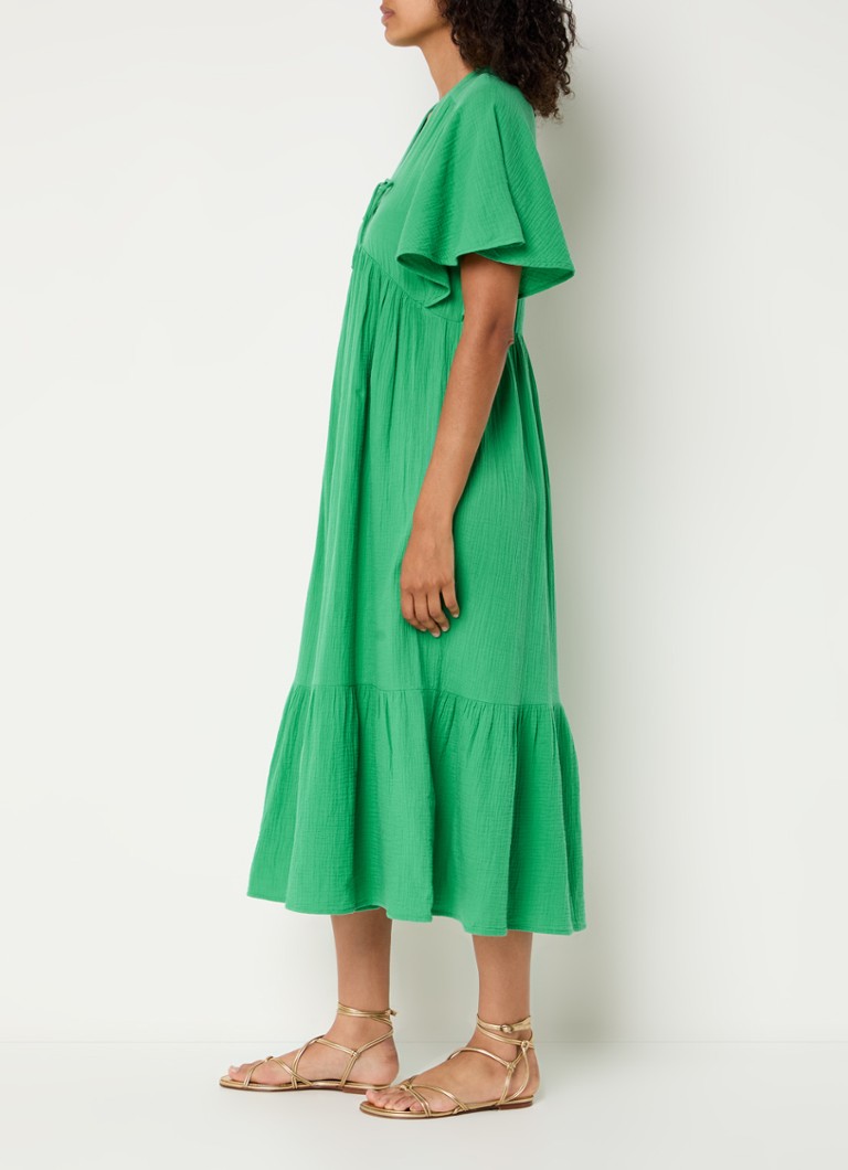ba&sh Garcia midi jurk met vlindermouw en V-hals • Groen • de