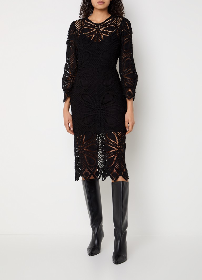 ba&sh - Grace midi jurk met opengewerkt dessin  - Zwart