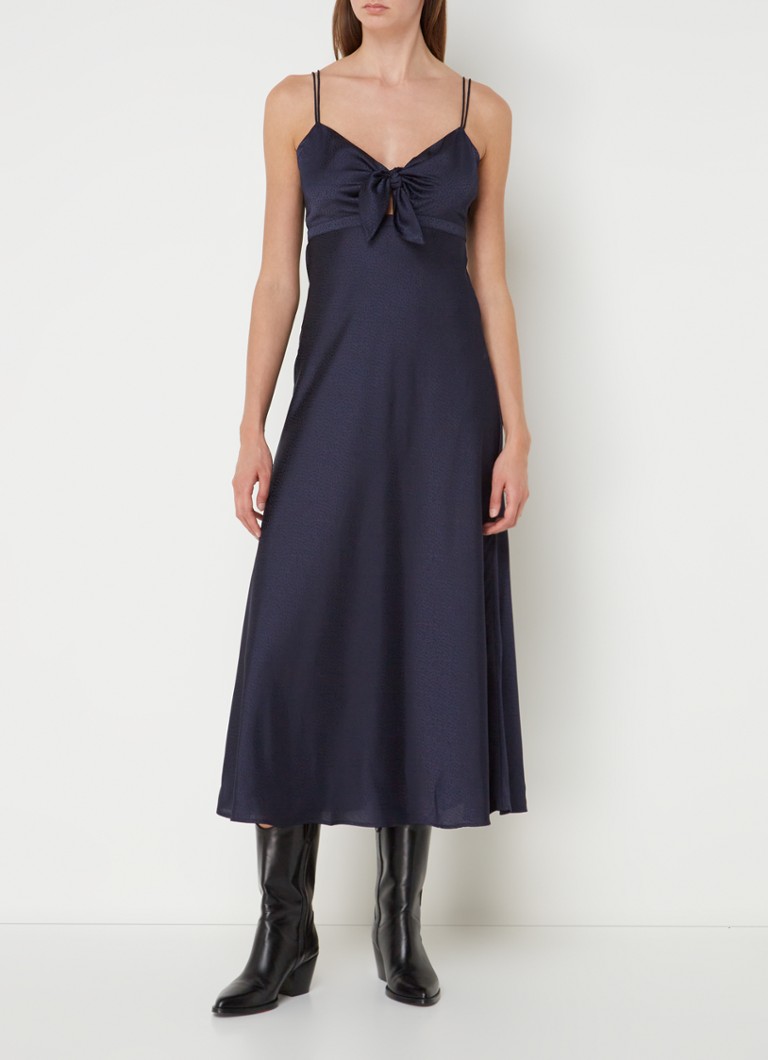 ba&sh - Issa midi jurk van satijn - Donkerblauw