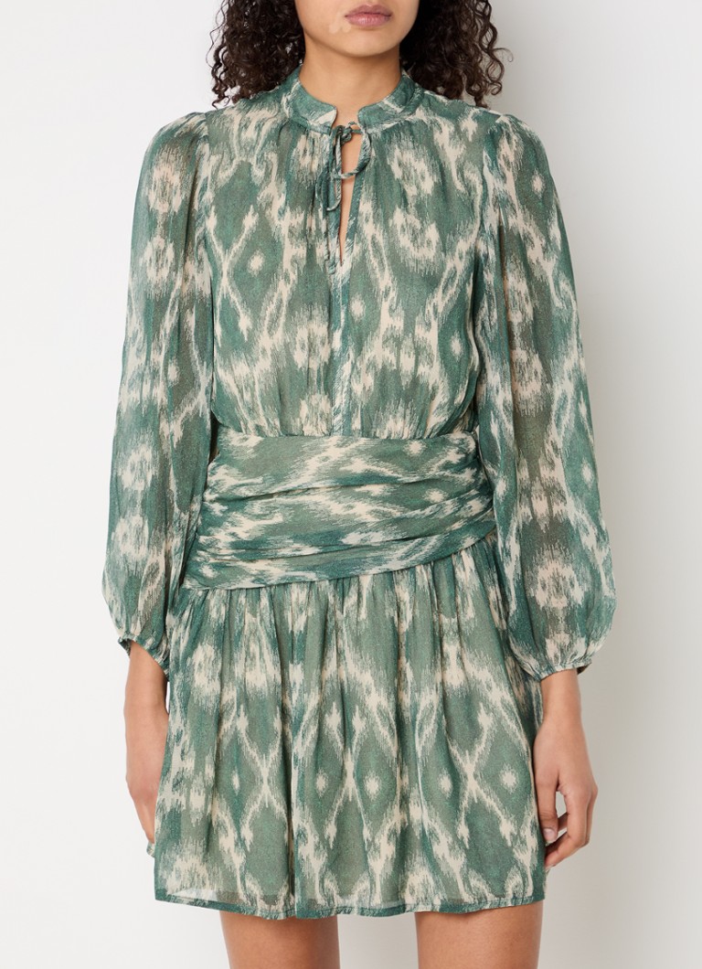 ba&sh - Minthe mini jurk met ballonmouw en print - Donkergroen