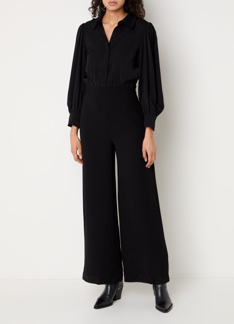 ba&sh - Rivka wide fit jumpsuit met pofmouw - Zwart