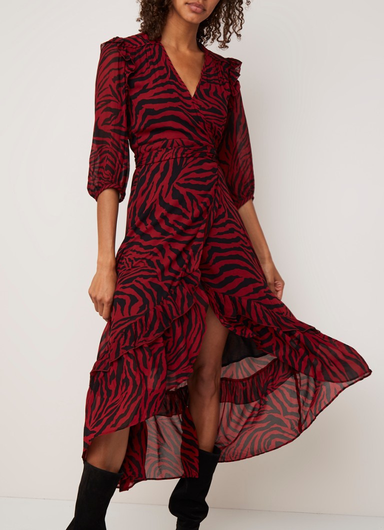 ba&sh - Selena wikkeljurk met zebradessin en volant - Paars