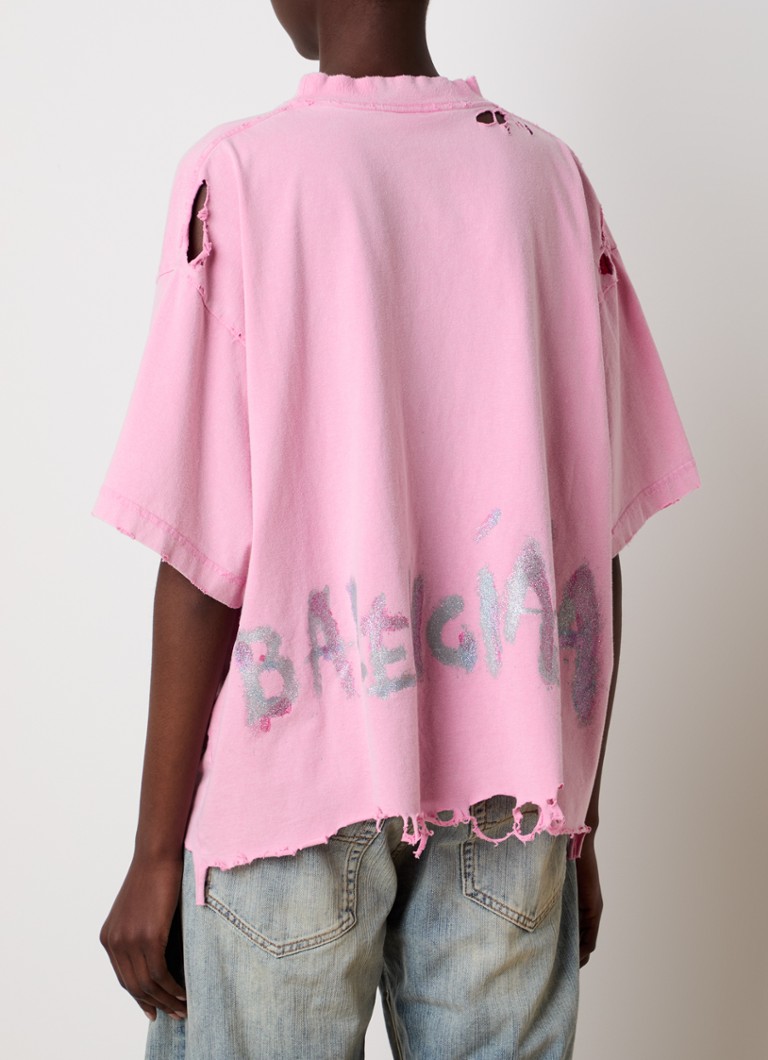 Balenciaga - Cropped T-shirt met logo- en backprint - Roze