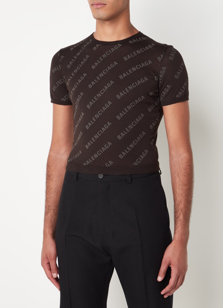 Balenciaga - Fijngebreid cropped T-shirt met logoprint - Bruin